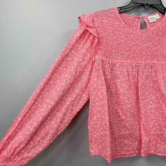 Billabong x Wrangler Carefree Top Womens Medium Floral Ruffled Smocked Prairie - Picture 4 of 14